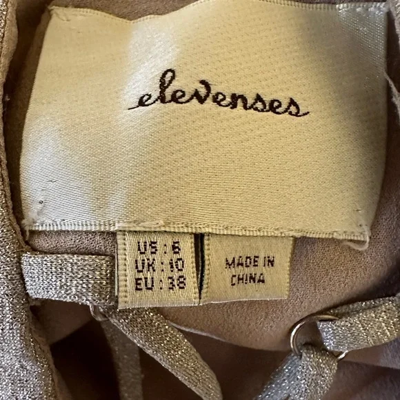 Anthropologie Elevenses Lunar Pleated Midi Dress Gold Sparkle Metallic Size 6 - Picture 12 of 13